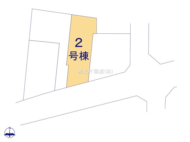杉並区宮前1丁目 全4棟 2号棟の区画図|土地面積77.34㎡のゆとりある敷地