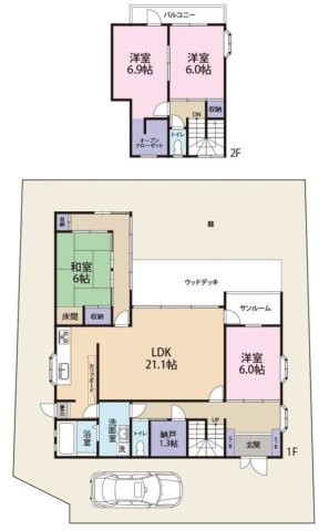 苦楽園二番町の間取り|ウッドデッキ隣接　たっぷりの陽光と爽やかな風を感じて頂ける、開放感あふれるリビングです。
ご家族と穏やかに過ごす、心地の良い時間が流れます。
