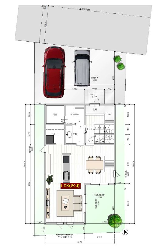 【サンスターホーム現地販売物件】青梅市長淵1丁目　建築条件なし売地　土地面積40坪超えの土地図＋建物プラン例|参考プラン間取図です。