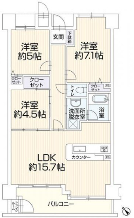 ダイアパレス草津ガーデンコートの間取り|専有面積70.08㎡、バルコニー面積11.10のお部屋です。