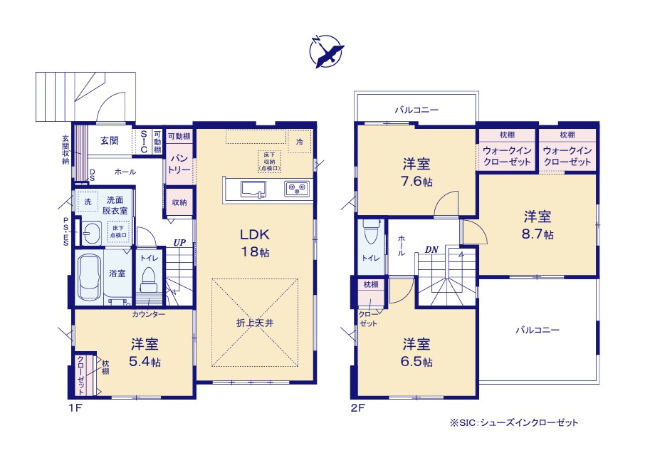 ケイアイフィット　ひたちなか市市毛　4期 　1の間取り|　
☆収納スペース充実。玄関もスッキリ片付くSIC、人気のキッチンパントリーも配備♪全室明るい二面窓、通風も良好です。