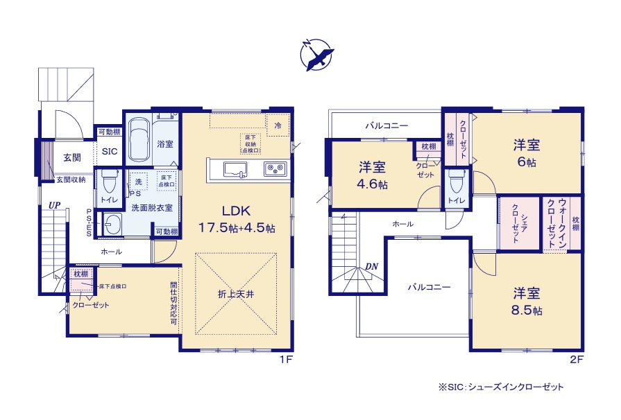 ケイアイフィット　ひたちなか市市毛　4期 　2の間取り|　
☆洗面室2WAY出入り口で生活動線がコンパクト。22帖LDKは間仕切り可能です。全室明るい二面窓、通風良好。収納スペースも充実です！