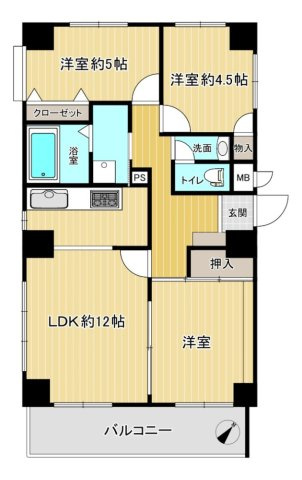 ライオンズマンション会下山公園の間取り|バリアフリーにてLDKと洋室隣接