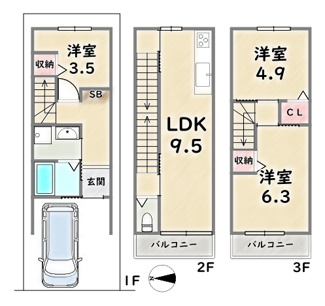 【間取り】 | 下京区西七条比輪田町 | 《Bプラン》建延63.50平米、建物価格1480万円