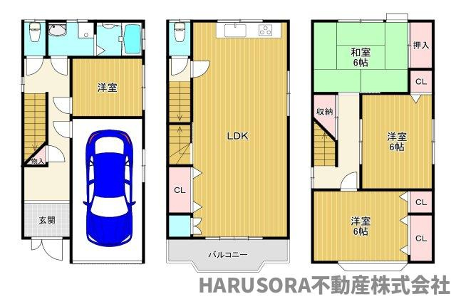 寝屋川市春日町　3階建の間取り