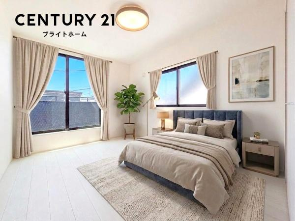 川崎市川崎区池上新町１丁目の新築一戸建の洋室|窓からの光が嬉しい洋室です。
収納もあり、荷物が多い方にも安心です♪
※家具等はCGでの参考レイアウトです。