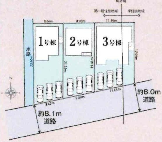 西尾市一色町対米01期　全3棟・3号棟の区画図|3号棟です。