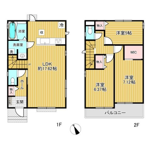 長尾東町1【新築戸建】全2棟の間取り|（B号棟間取りプラン）全ての居室5.0帖超えの間取り3LDK.南向きバルコニーで、明るく温かな住環境です。