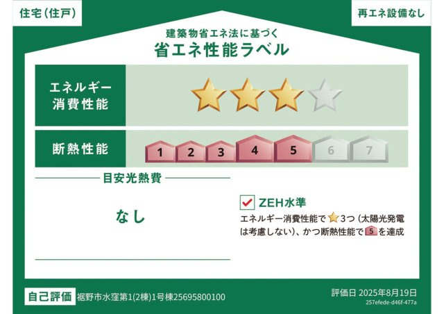 裾野市水窪第１　新築戸建　全２棟　１号棟の省エネ性能ラベル