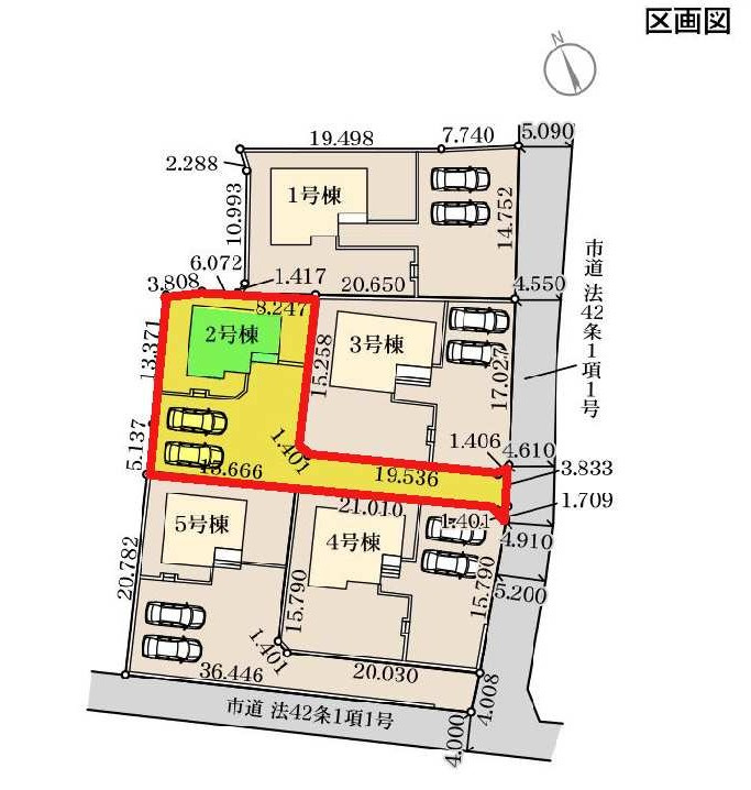 新築　前橋市富士見町時沢第12　Livele Garden.S　2号棟の区画図|2号棟　区画図　東側接道幅員約4.5ｍ
