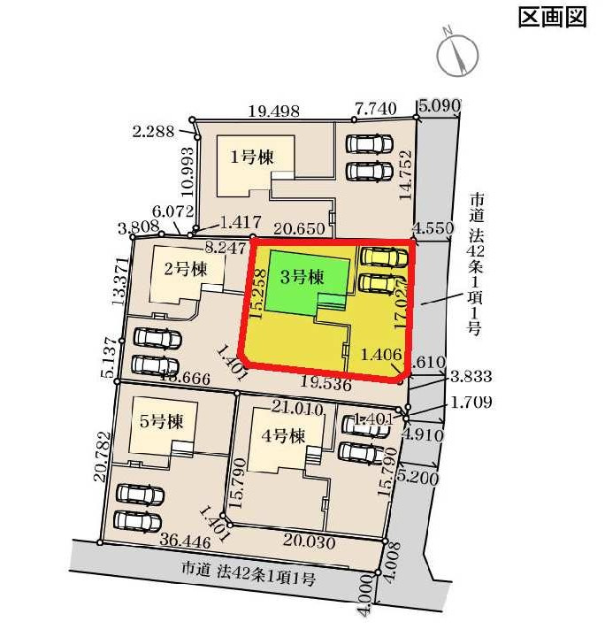 新築　前橋市富士見町時沢第12　Livele Garden.S　3号棟の区画図|3号棟　区画図　東側接道幅員約4.5ｍ
