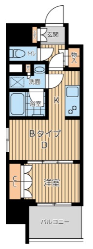 プライマル西蒲田の間取り|南向きバルコニーの1DK