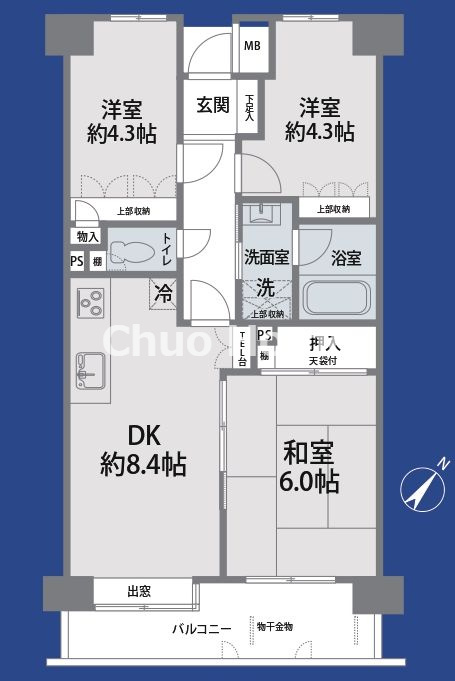 平井パーク・ホームズの間取り|南東向きにつきまして日当たり・通風良好