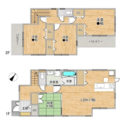 第8香里ケ丘【新築戸建】全2棟の間取り|（2号棟間取りプラン）LDKと和室で心地よい家族団らん空間が広がります。2階の洋室も広々としていて収納力も十分です。