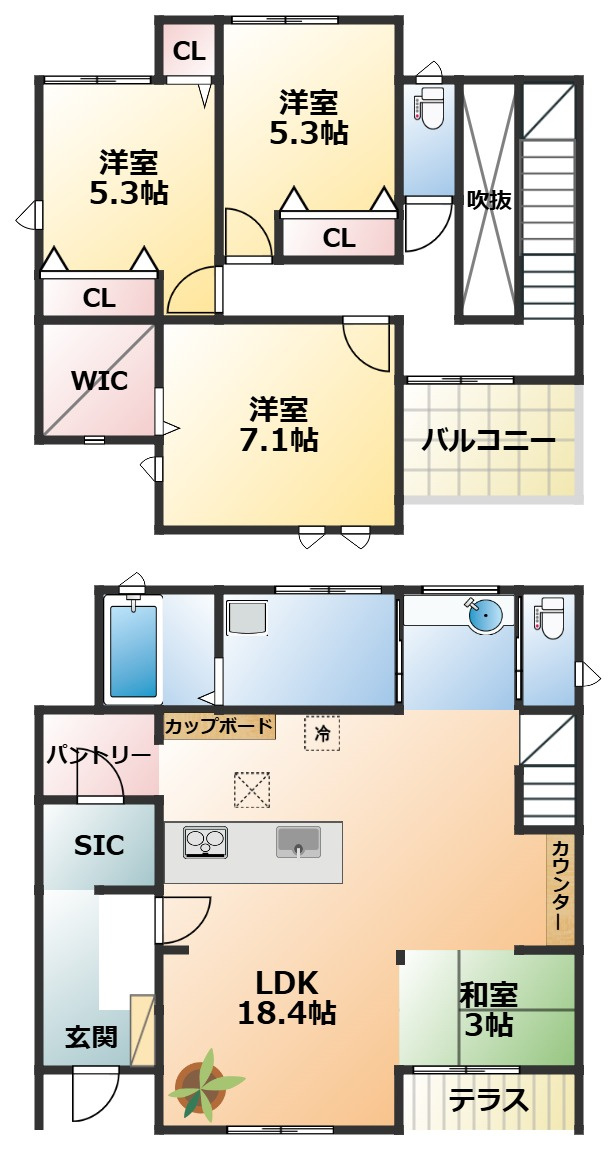 タマタウン宇都宮市細谷町Ⅱの間取り|南向きで陽当たりの良い間取りです