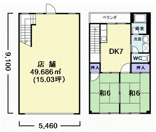 柱一番町17住居付店舗Bの間取り