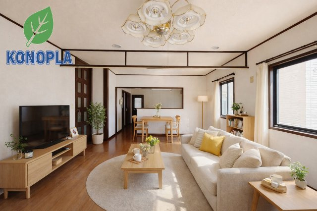 【中古戸建】伊勢崎市若葉町の居間・リビング|■リビング｜＊本画像はイメージ生成AIにより作成したもので、実際の建物とは異なる場合があります。詳細は現地にてご確認ください。「027-386-8693」お気軽にお問い合わせを＾＾