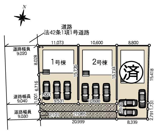 Cradle garden　吉見町東野第20の区画図|図面と現況が異なる場合、現況を優先とします。【1号棟】