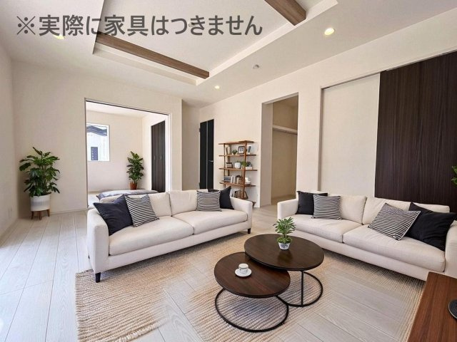 新築戸建・新築建売　福島市笹谷道場　笹谷小・信陵中の居間・リビング|画像はバーチャルホームステージングの加工による演出で、実際の家具は付きません。