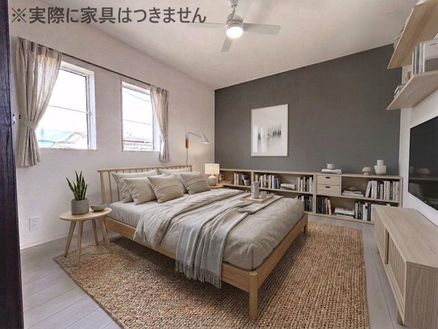 新築戸建・新築建売　福島市笹谷道場　笹谷小・信陵中の洋室|画像はバーチャルホームステージングの加工による演出で、実際の家具は付きません。