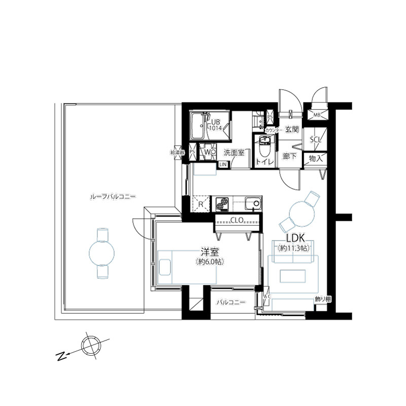 日興パレス中野の間取り|日興パレス中野：最上階・北西向き角部屋！バス・トイレ別１ＬＤＫ家具・エアコン付きリノベーション物件は全居室６帖以上の暮らしやすいお部屋です！