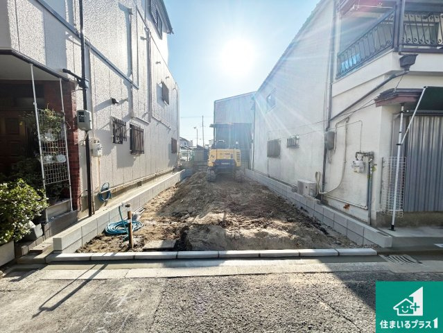 大阪市東住吉区住道矢田　第23期　新築一戸建ての外観|周辺は落ち着いた街並みの住宅地！子育てがしやすい住環境です！まだ未完成ですが、現地でしかわからない事もございます。是非一度ご覧ください。