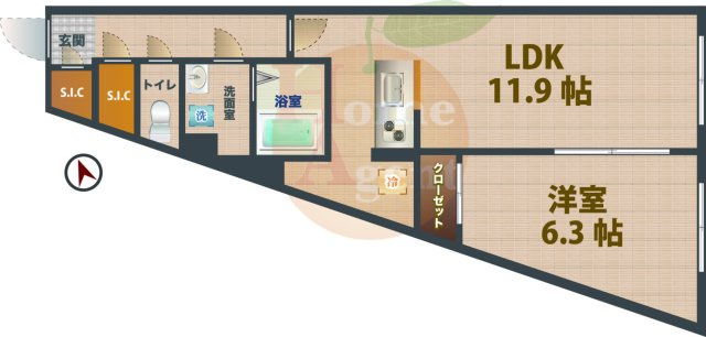 【間取り】 | グローリオシェルト杉並方南町 | 1LDKのお部屋です。