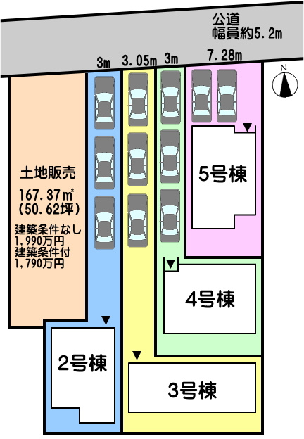 碧南市松江町の区画図|4号棟　縦列駐車