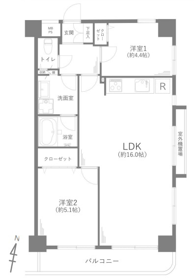 ドムール江古田の間取り|ドムール江古田：南向き角部屋につき陽当り・眺望良好！全居室収納・窓が付いた２ＬＤＫリノベーション物件は住設備も充実しております！