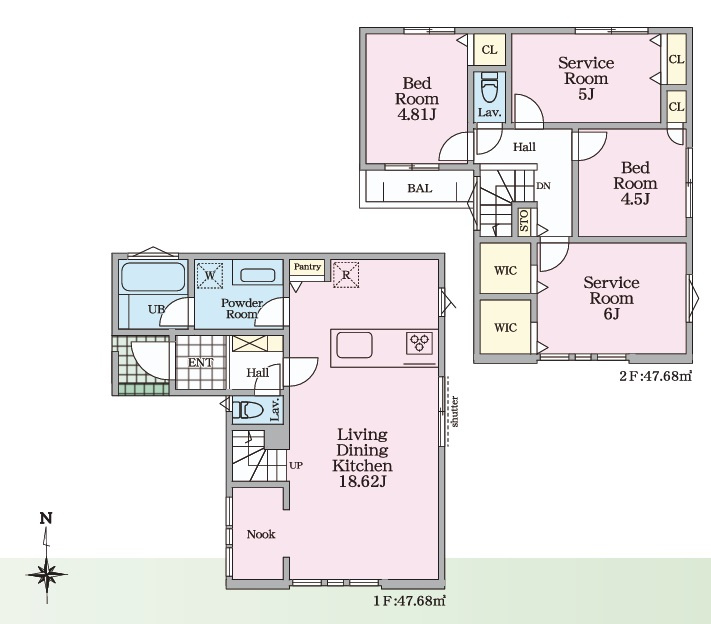 茅ヶ崎市下町屋2丁目　新築戸建　2号棟の間取り|2LDK+2S☆