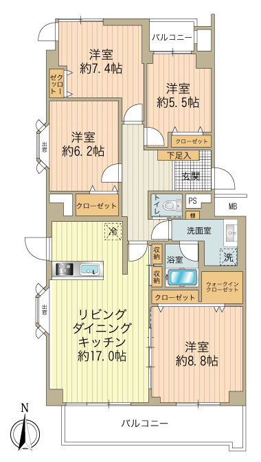 エレベーター停止階南西角部屋！101.28㎡