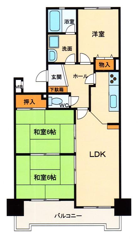エスポア小牧の間取り|南面にLDK・和室あり