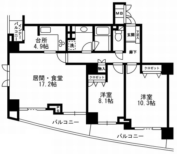 千代田区二番町の賃貸マンションの間取り