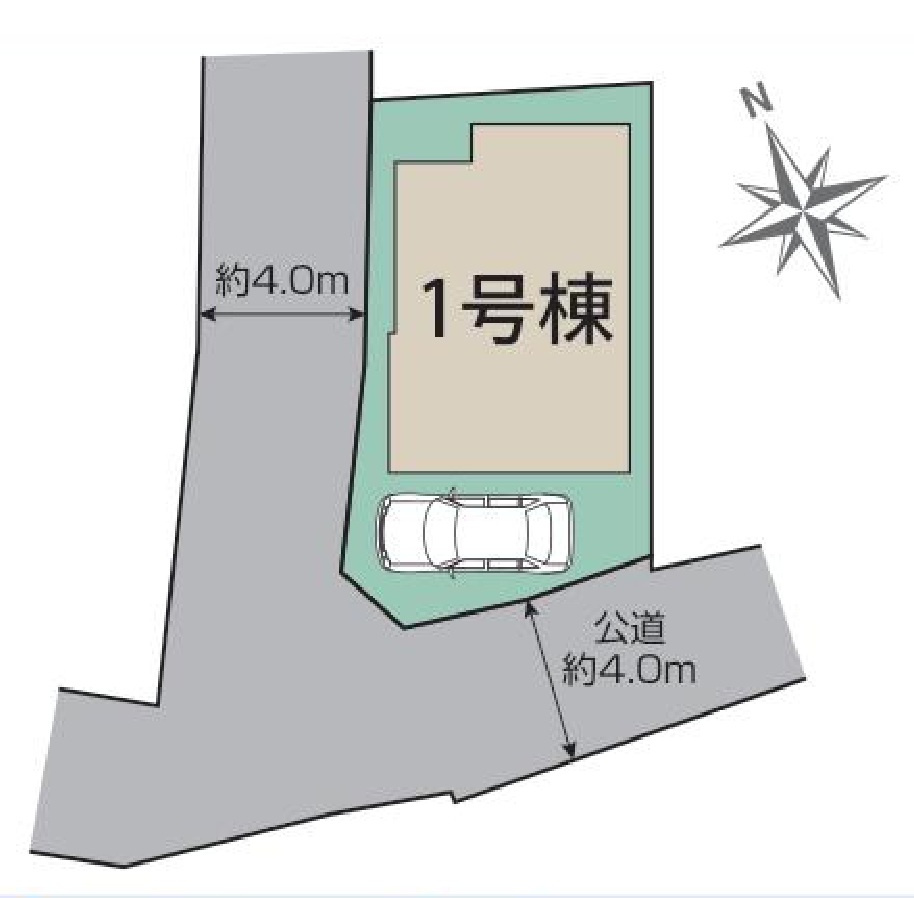 東村山市諏訪町1丁目・全1棟　新築一戸建　～南西角地～の区画図|駐車1台可、南道路に面し日当たり良好です。