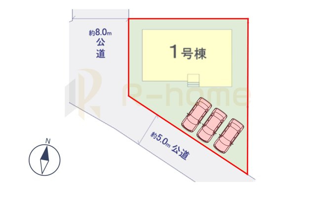 ひたちなか市大成町3期　新築戸建て　1号棟の区画図|大きなお買い物だからこそ、メリット・デメリットを伝えさせて頂きます。
R-homeにお任せください♪