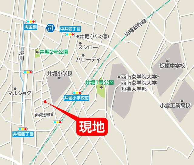 北九州市小倉北区井堀３丁目の新築一戸建の地図| 