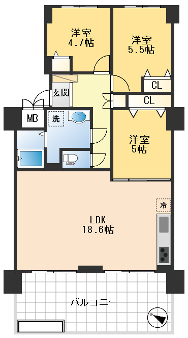 公社山田西第2次団地A8棟の間取り