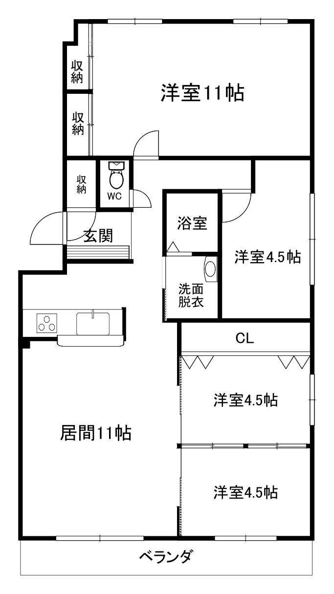 北見市三住町１１番地　中古マンション 三住町(ロジェ学園通312号）の間取り