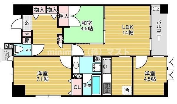 クラウンハイム西田辺の間取り