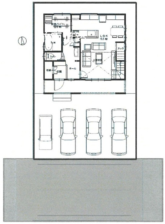 新築戸建・新築建売　郡山市富久山町久保田　行健小・行健中の区画図|駐車スペース並列3台可能です！（車種による）利便性の良い立地で住みやすい環境！