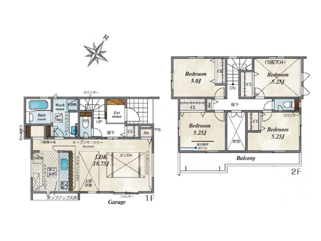 【間取り】 | 入間郡三芳町北永井　新築一戸建住宅　全11棟　(ふじみ野店) | 17号棟/ご家族が集まり長い時間を過ごすLDKに、折上天井と吹抜けを採用し開放感のある暮らしを実現。※図面を基に作成しています。現況と異なる場合は現況を優先いたします。