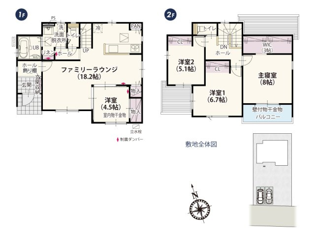 【間取り】 | 動線の中心がLDKになるリビング階段で家族と会話をする機会が増えます♪ 1階の洋室の2ヶ所の扉を開ければLDKと一体の約22.7帖の開放的な空間でお子様やペットと遊べます。