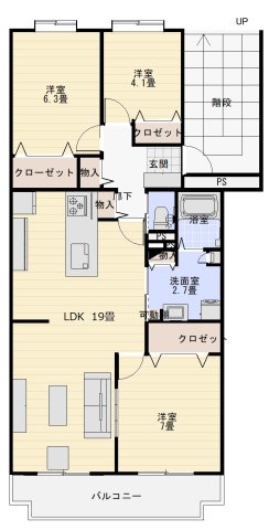 【間取り】 | □■秦野南が丘さつき東住宅2217号棟■□ | 【3LDK】LDK19帖、洋室7帖・6.3帖・4.1帖