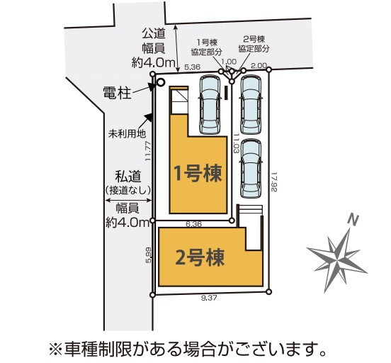 【新築戸建】 さいたま市浦和区領家１丁目の区画図|区画図：敷地面積75.77㎡（約22.92坪）。お車の駐車スペースや前面道路との位置関係をご確認いただけます。