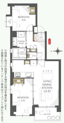 イーストコートの間取り|【新規リノベーション・2LDK：専有面積55.16㎡】7階部分・眺望良好！西向きバルコニー付き。ペット飼育可◎オートロック付きで安心な物件です。