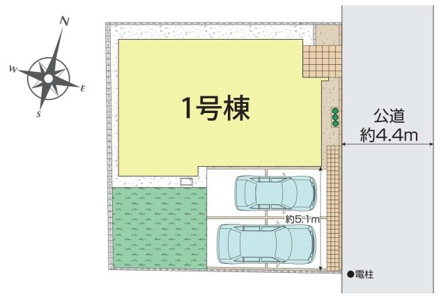【横浜市旭区白根7丁目7-15新築戸建て】★仲介手数料無料★（不動丸小学校・鶴ケ峯中学校）の区画図|約40坪超のゆとりある敷地にカースペース2台分を確保。前面道路との高低差も少なく、お車の出し入れもしやすい区画配置です。お庭スペースもあり、開放感のある住環境が魅力です。