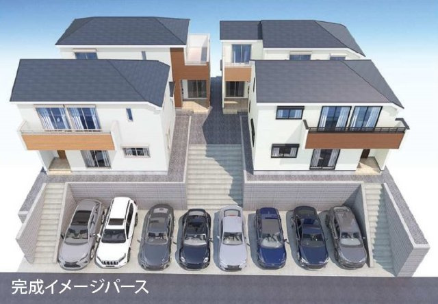 【横浜市旭区中沢1丁目39-31全4棟新築戸建て】★仲介手数料無料★（中沢小学校・旭中学校）の外観パース|高台立地を活かした開放感のある全4棟分譲地。ホワイトを基調としたスタイリッシュな外観デザインが、明るく洗練された街並みを演出します。
