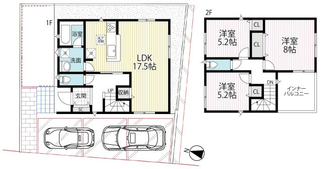 ◆収納充実３LDK◆駐車２台可◆南向きのインナーバルコニー◆大津市瀬田５丁目の間取り