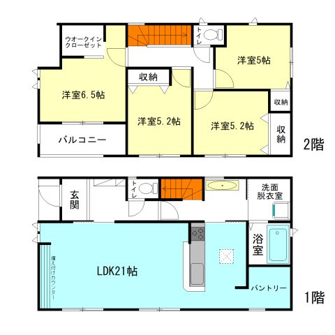 【間取り】 | リーブルガーデン.S渋川市渋川第5ー① | リビングゆったり21帖！
水回りを最短距離で結んだラクラク家事同線！