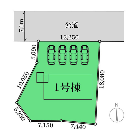【区画図】 | リーブルガーデン.S渋川市渋川第5ー① | カースペースは並列4台駐車可能！